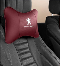 Almohadas Cojín Cuello Reposacabezas Asiento Coche Para Peugeot Logo Rojo Cuero Real 2 PIEZAS