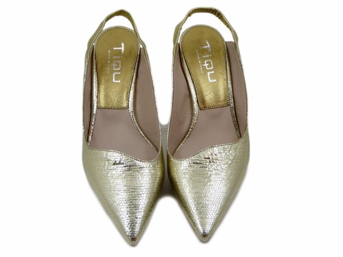 Decolte Donna Slingback Pelle Oro 37 Tacco Medio Basso Made in Italy - Picture 3 of 5