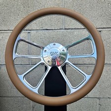 14 Billet 4 Spoke Steering Wheel W Tan Vinyl Wrap And Retro Gmc Horn