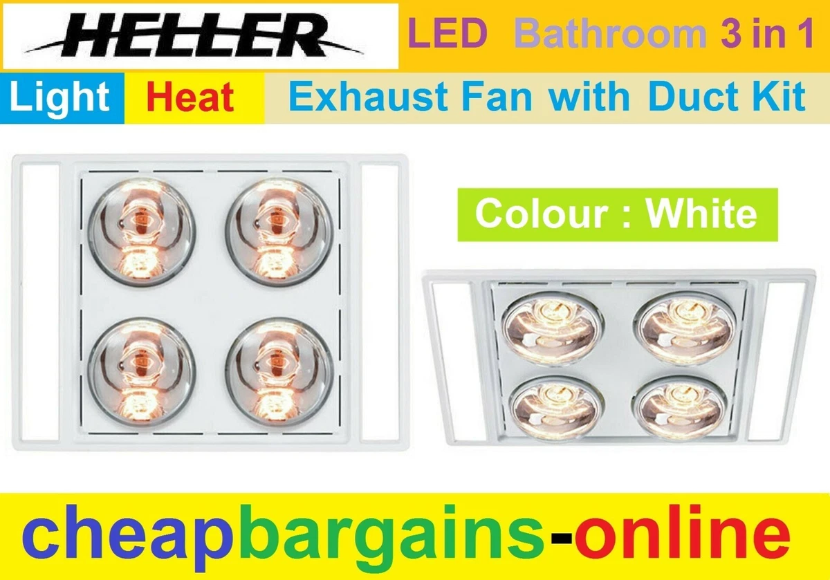 HELLER 3 IN 1 LED BATHROOM EXHAUST FAN LIGHT HEATER GLOBES WHITE DUCT VENT  KIT | eBay