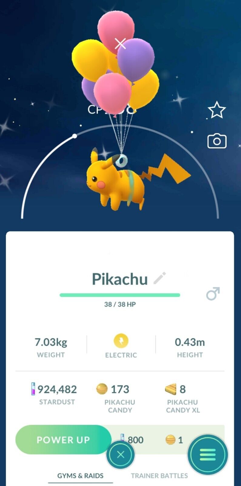 Shiny Pikachu (flying purple balloons) 