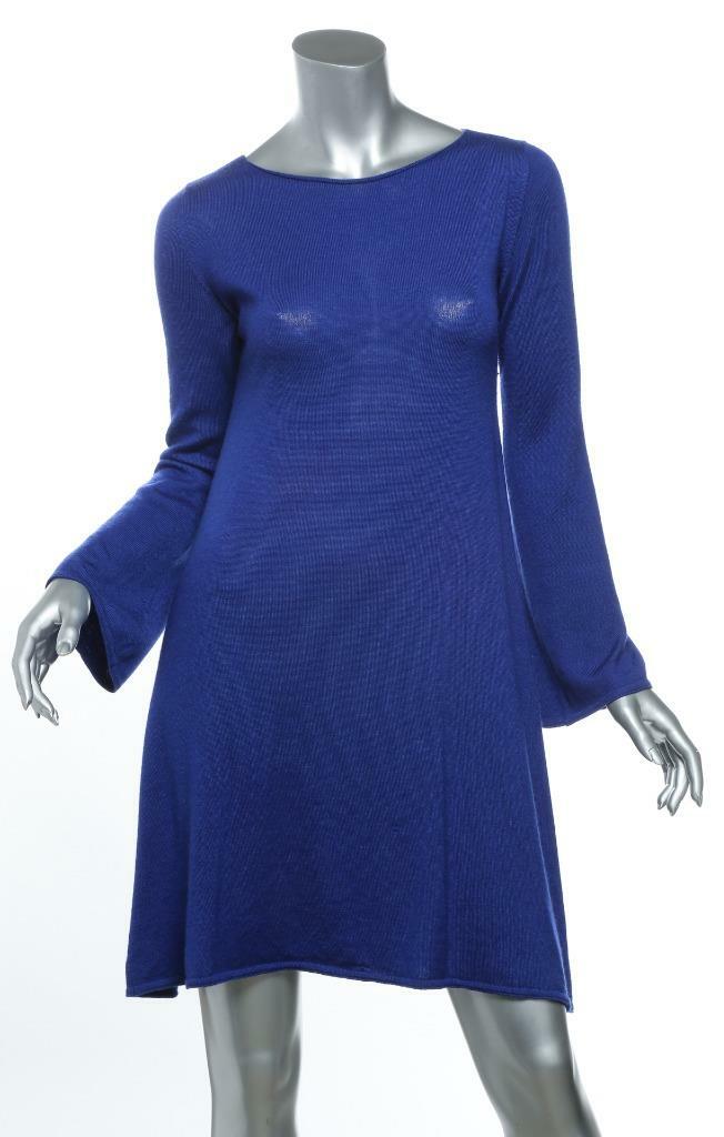 Abito maglione donna YVES SAINT LAURENT blu cashmere seta maglia lunghezza ginocchio L