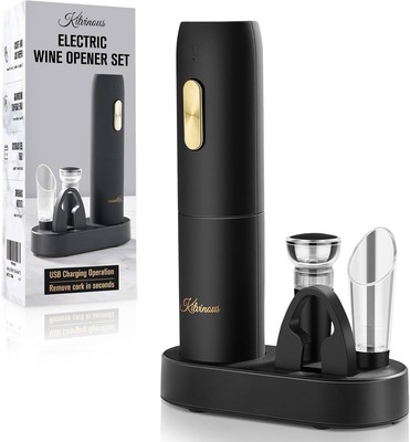 Electric Wine Opener Set with Charging Base, Reusable Automatic Wine Bottle with