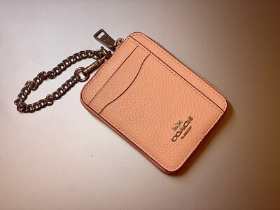 Coach Zip Card Case With Chain Leather Faded Blush NWT 6303 | eBay