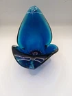 Murano Art Glass Hand Blown Swan Blue Green Vase Bowl 12" Lavorazione Reduced!