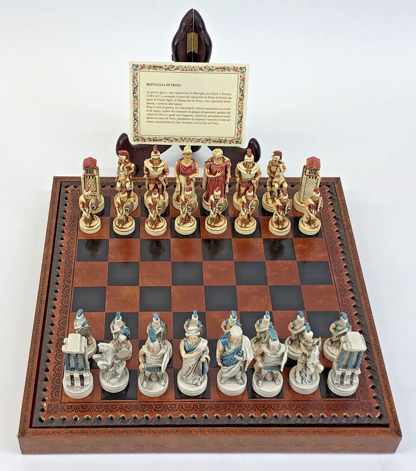 The Battle Of Troy: Chess Set with Leatherette Chessboard & Box + Checker Se