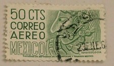 Timbre 1953 Courrier Aérien Mexique 50cts Rare Annulation Usagée Angle Propre