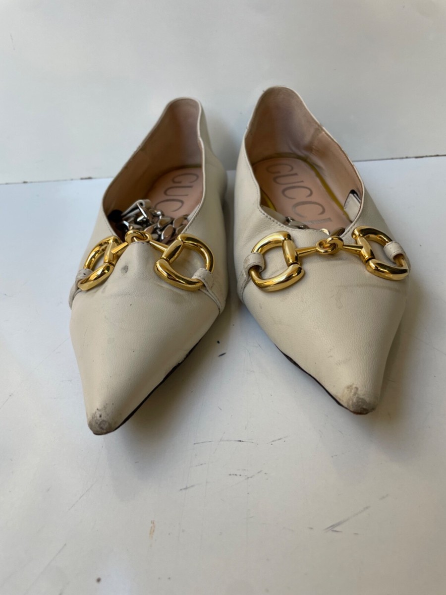 Gucci Horsebit Ballet Women's White Leather Flats 621161 Gucci Horsebit Ballet Women's White Leather Flats 621161