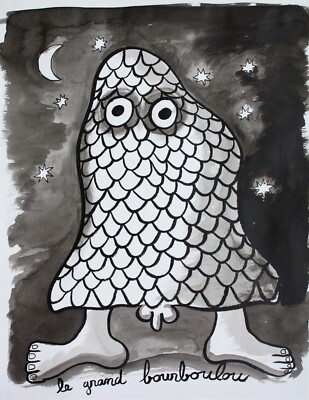 Original drawing The Great Bourboulou ink on paper outsider art folk art