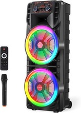 Portable Bluetooth Speaker Dual 12" Karaoke Heavy Bass Sound System w/Mic Remote