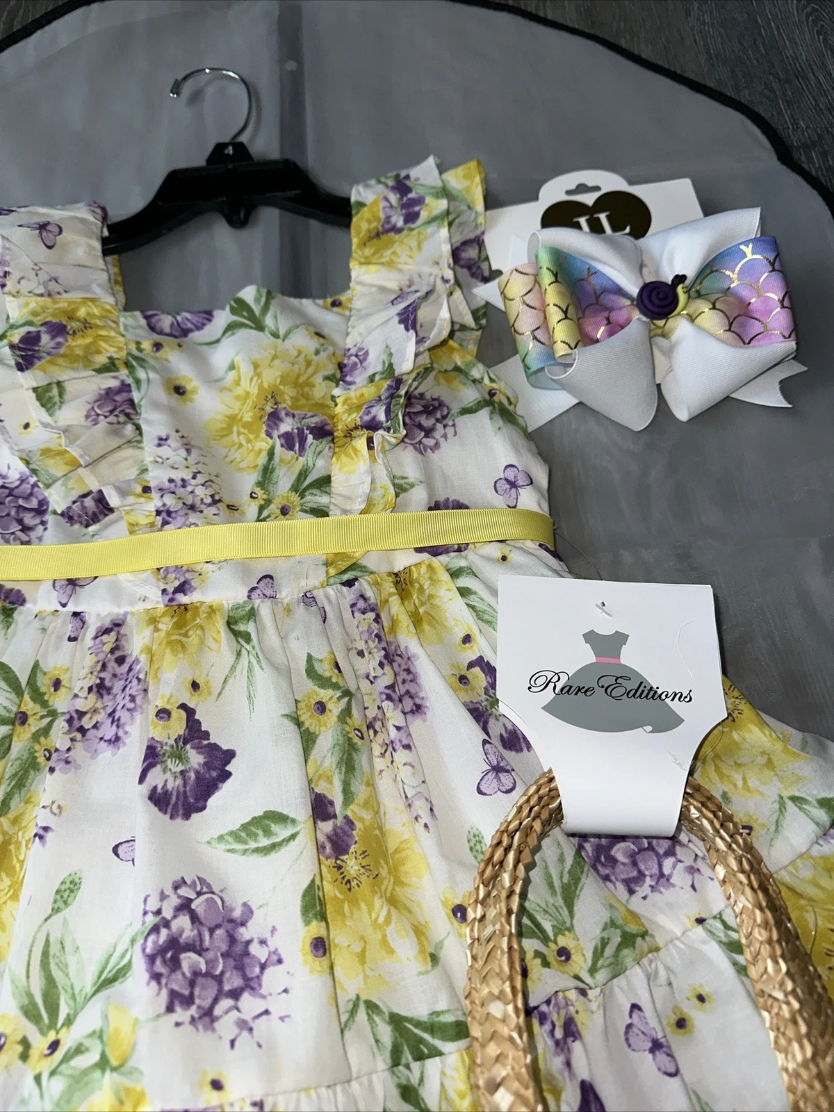 Rare Editions Girls Dress Ivy, Purple Yellow Floral Dress Short