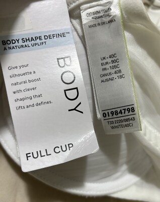 ex M&S BODY SHAPE DEFINE UNDERWIRED NATURAL UPLIFT FULLCUP Bra In WHITE Size 40C