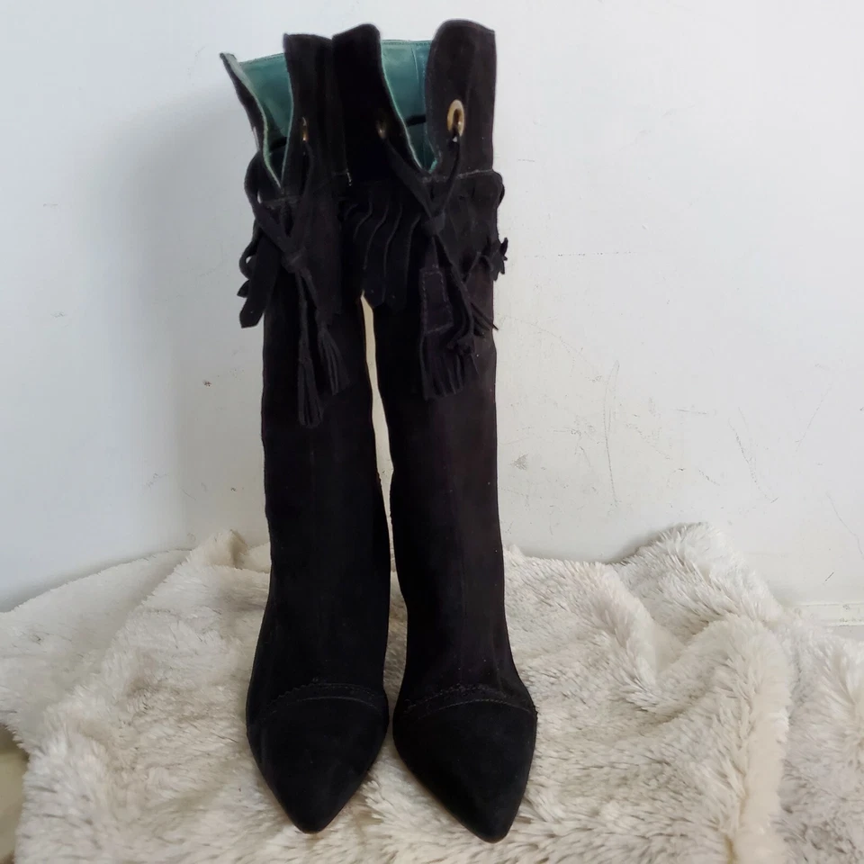 Nicole Miller Botas Negras Gamuza Flecos Borla 6.5 Foto 3 de 4