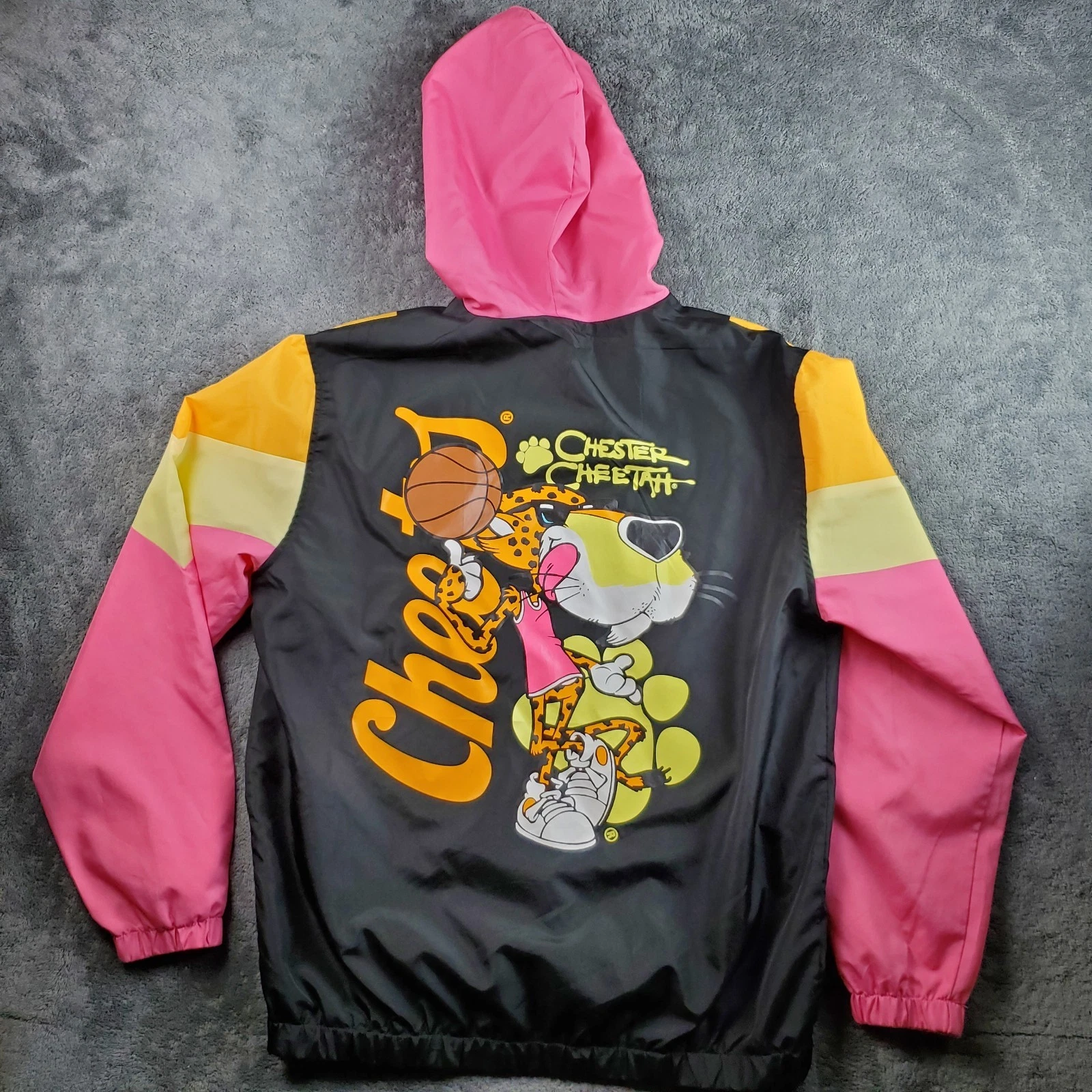 Cheetos Jacket Mens L Black Windbreaker 1/4 Zip Pullover Hooded Chester Cheetah - product detail image 2