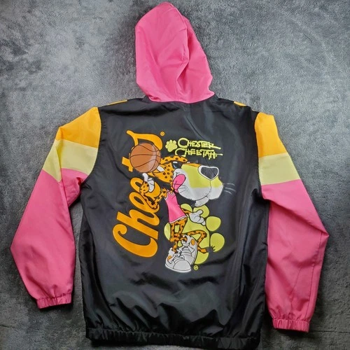 Cheetos Jacket Mens L Black Windbreaker 1/4 Zip Pullover Hooded Chester Cheetah image 2