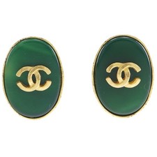 Chanel Coco Mark Earrings Women Green One Size