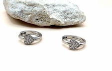 925 Sterling Silver Sparkling CZ Hearts Huggie Hoop Earrings