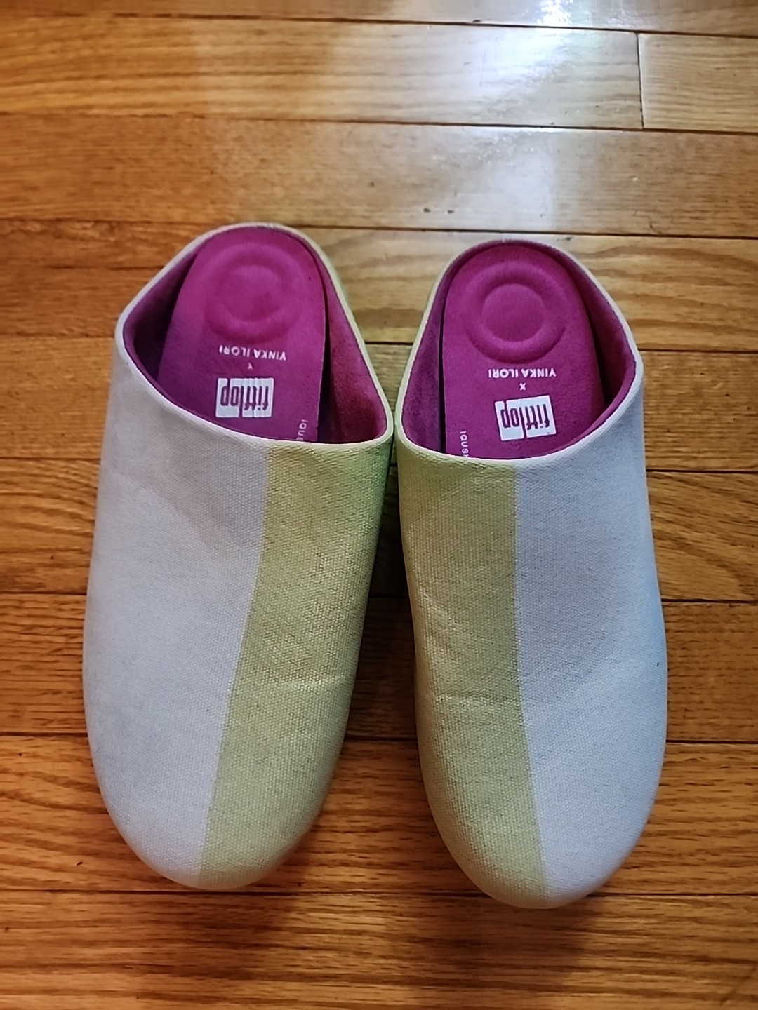 Womens FitFlop Blue/Green Chrissie x Yinka Ilori Slip Ons Mules Shoes Sz 7M EUC