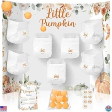Ctosree 31-Piece Pumpkin Baby Shower Diaper Game Set with Board, Diapers & Balls
