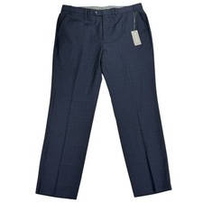 Michael Kors Mens Malone Classic Fit Stretch Plaid Suit Pants Navy Blue 40x32