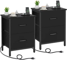Nightstand Set of 2 with Charging Station, End Table Bedside Table with Power Ou