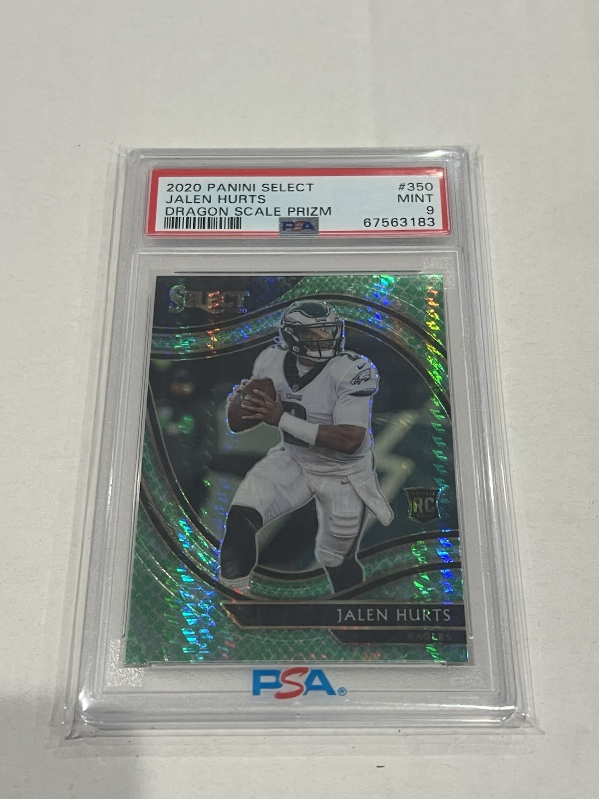 2020 Panini Select Jalen Hurts RC Field Level Dragon Scale Prizm /67 PSA 9