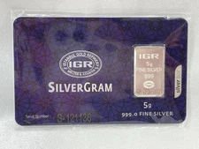 IGR Silver Ingot, 5 grams, .999 Fine Silver, Carded COA 