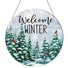 Chunful Winter Welcome Sign for Front Door Decor, Farmhouse Pine Trees Cardin...