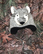 Soft Knit 100 Wool Baby Hat Cute Kids Cap Ear Protection Gray Raccoon Nepal