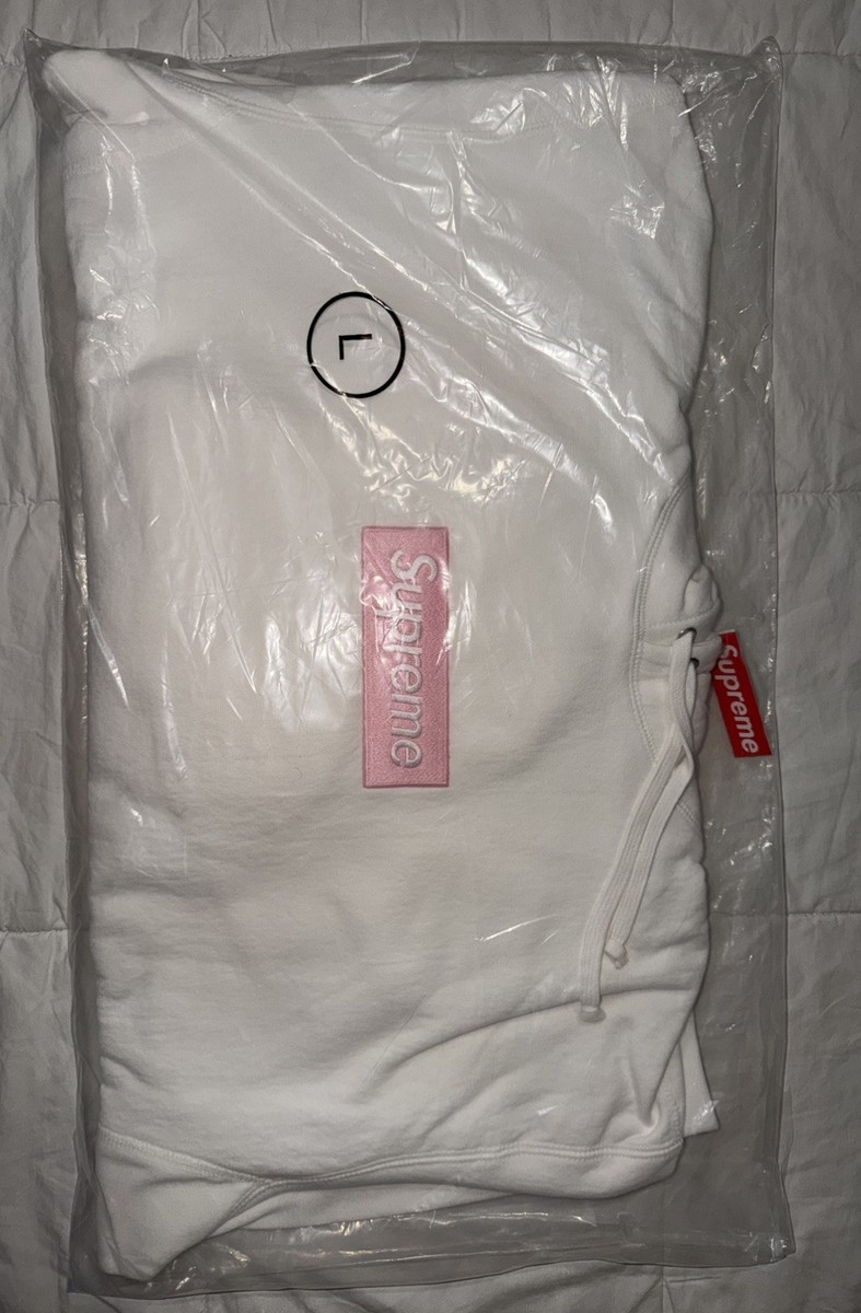 SUPREME BOX LOGO HOODED SWEATSHIRT WHITE PINK FW25 SIZE LARGE | eBay