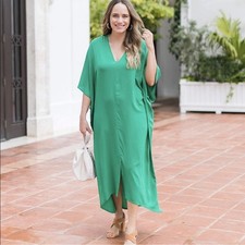 Grace Atwood x The Drop Emerald Front-Slit Kaftan Dress Size Large NWT Resort