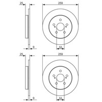 2X Bosch Bremsscheiben 259Mm Voll Hinten Passend FÜR Lexus CT Toyota Corolla