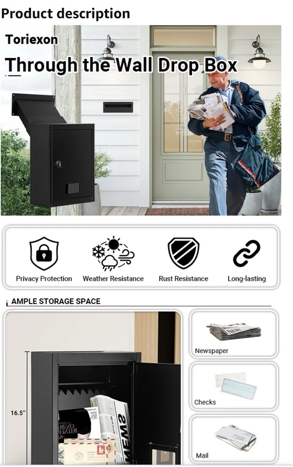 Toriexon Through The Wall Drop Box with Combination Lock, 16.5" x 12.5" x 6" New - Image 2 of 4