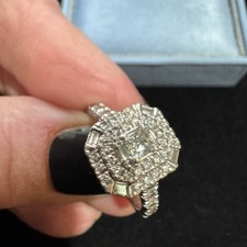 Platinum 1ct Diamond Emerald Cut & Shape Halo Ring Ernest Jones Size K