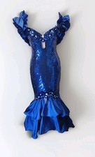Alyce Designs VTG 80  s Blue Ruffle Sequin Prom/Pageant Dress sz10 Check Photos 