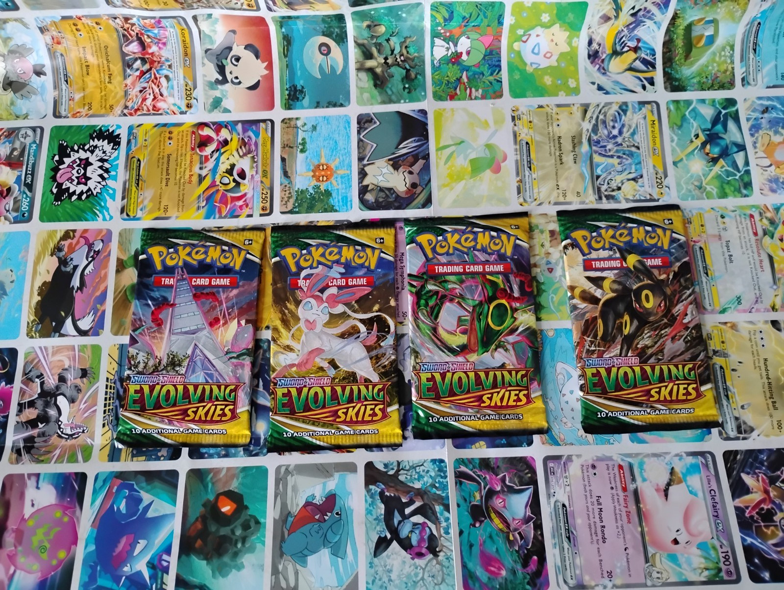 🔥 Pokémon TCG Evolving Skies Booster Pack Art Set 4 Factory Sealed Packs Rare
