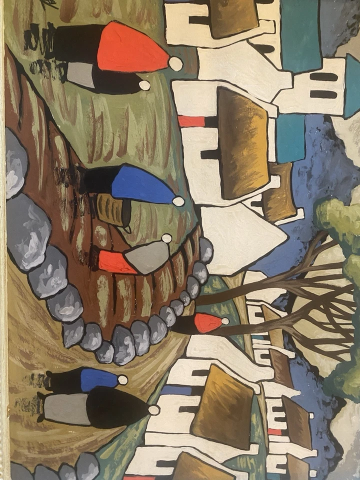 Markey Robinson-Figures before buildings, gouache on board, mounted and framed, - Image 2 of 4