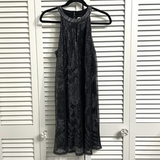 Nine West Black Silver Metallic Halter Sleeveless Dress Party Women’s Sz M