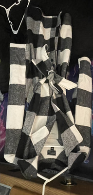 By Giulia Black Label Women s L Black/White Check Wrap Coat Belted Pockets Long