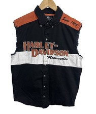 Vintage Harley Davidson Motorcycles Men  s Distressed Snap Button Vest Size M