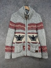Superdry Cardigan Size UK Large Grey Chunky Knitted Heavy Aztec Full Zip Jacket