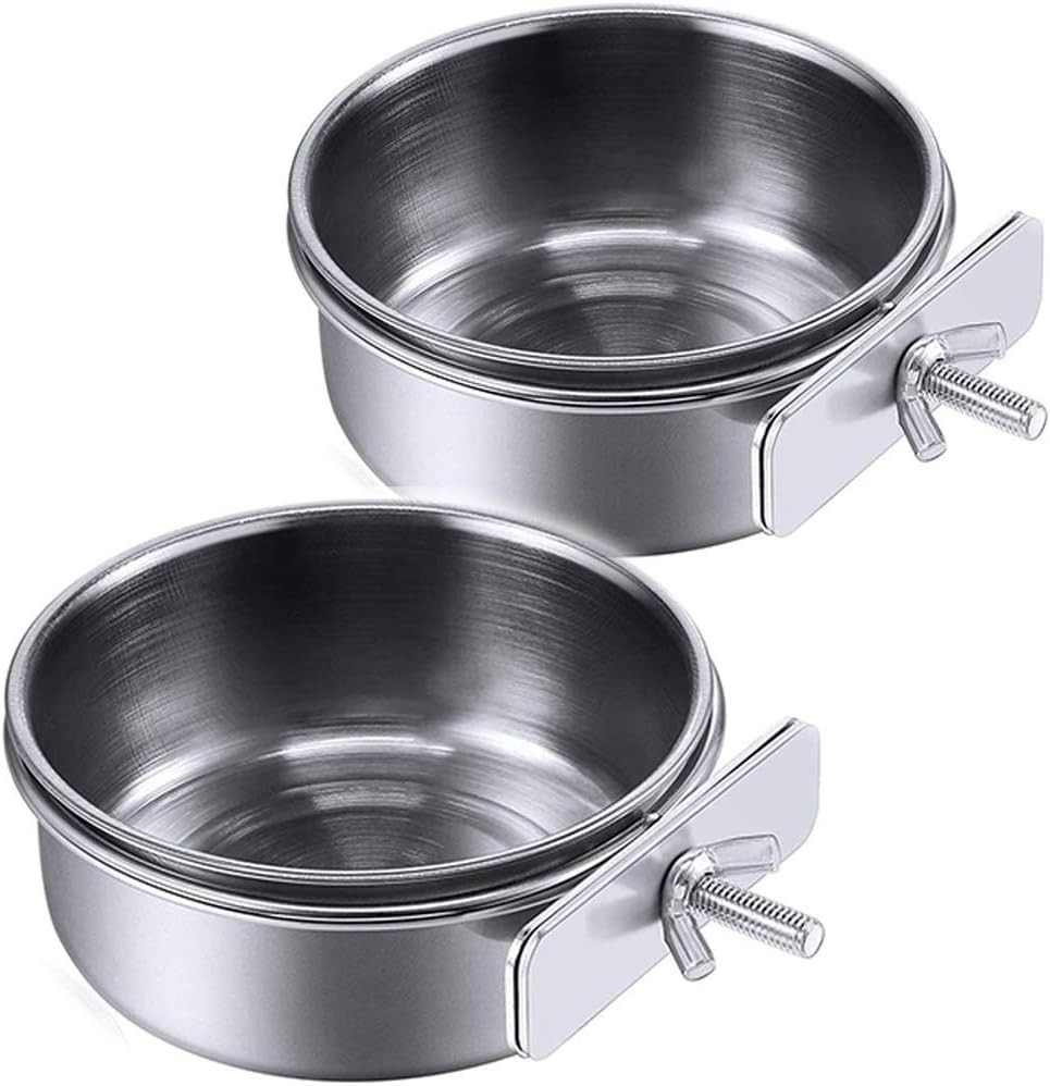 Bowl With Clamp, Durable Brid Bowls For Cage, 2 Pack, Silver