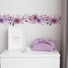 Romantic Purple-Pink Flower Vine Wall Stickers, Botanical Floral Art Peony Ro...