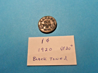1920 Canada Small 1 Cent Coin Toned Black Appears VF20 or Higher