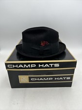 Vintage Champ Fedora Feel the Felt Black Hat Size 7 with Original Box
