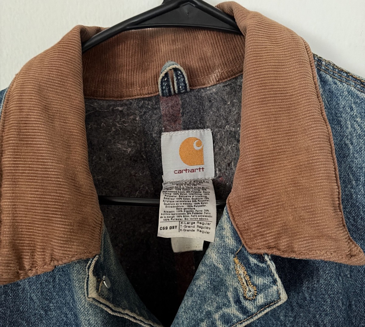 Vintage Carhartt Denim Chore Coat Jacket Blanket Lined USA Made 