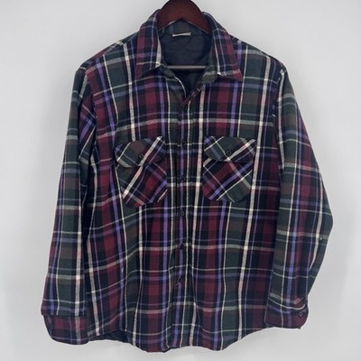 VTG Field & Stream Shirt Jacket Mens Large Shacket Plaid Quilted Flannel Lined