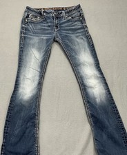 Rock Revival Calli Bootcut Jeans Womens 31x30 Blue Distressed Thick Stitch