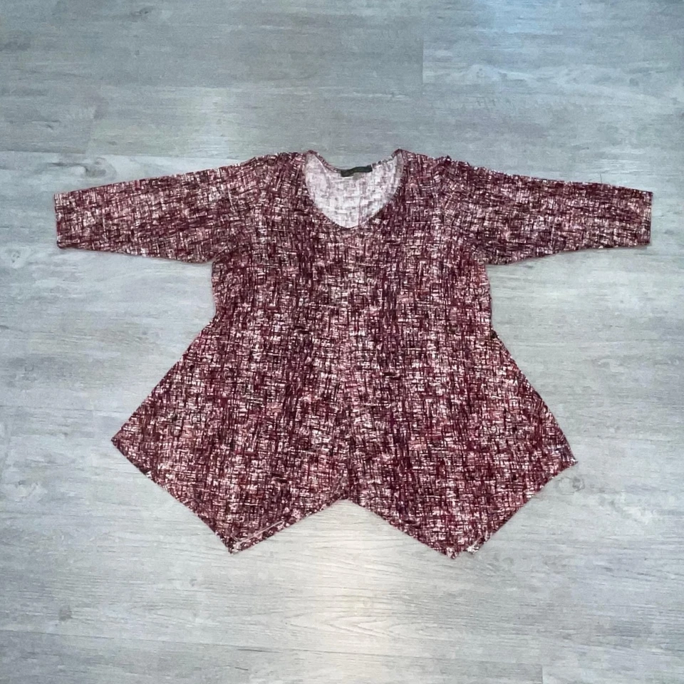 Top túnica boho rosa oliva para mujer 3X Plus manga 3/4 dobladillo puntiagudo fluido Foto 4 de 4