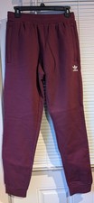 Adidas Originals Trefoil Essential Men's Joggers, Maroon, Zip Pockets, Small